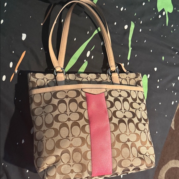 Coach Tan and Pink Signature Tote